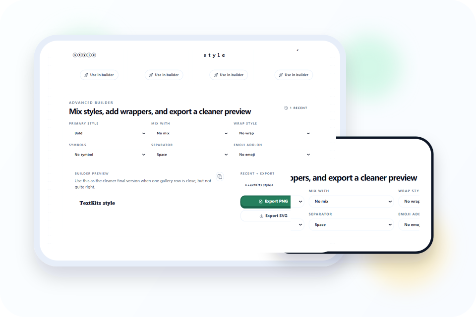 Builder controls for wraps, separators, and mixed text styles