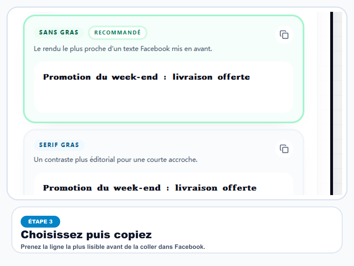 Résultats convertis prêts à être copiés