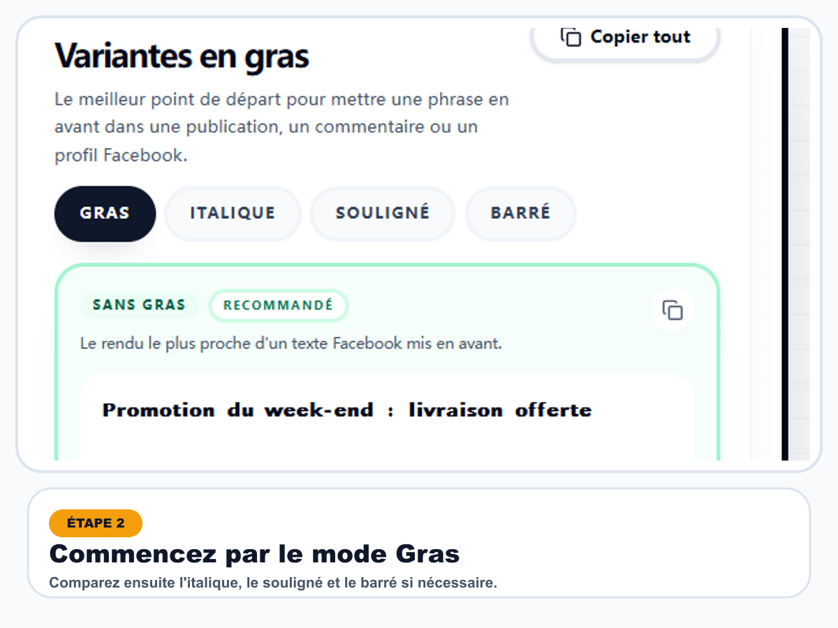 Menu de sélection des styles