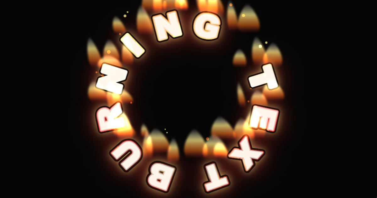 Burning text generator preview showing fire text in a circle layout