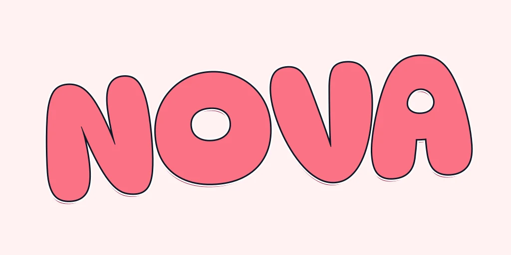 Rounded pink NOVA bubble lettering with layered outlines on a light background