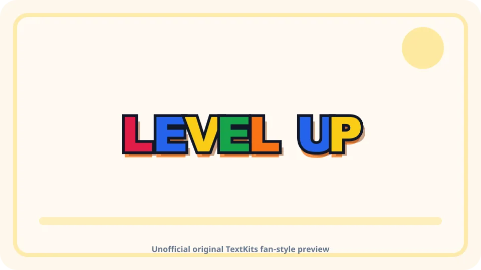 Original TextKits Super Mario-inspired multicolor text preview reading Level Up